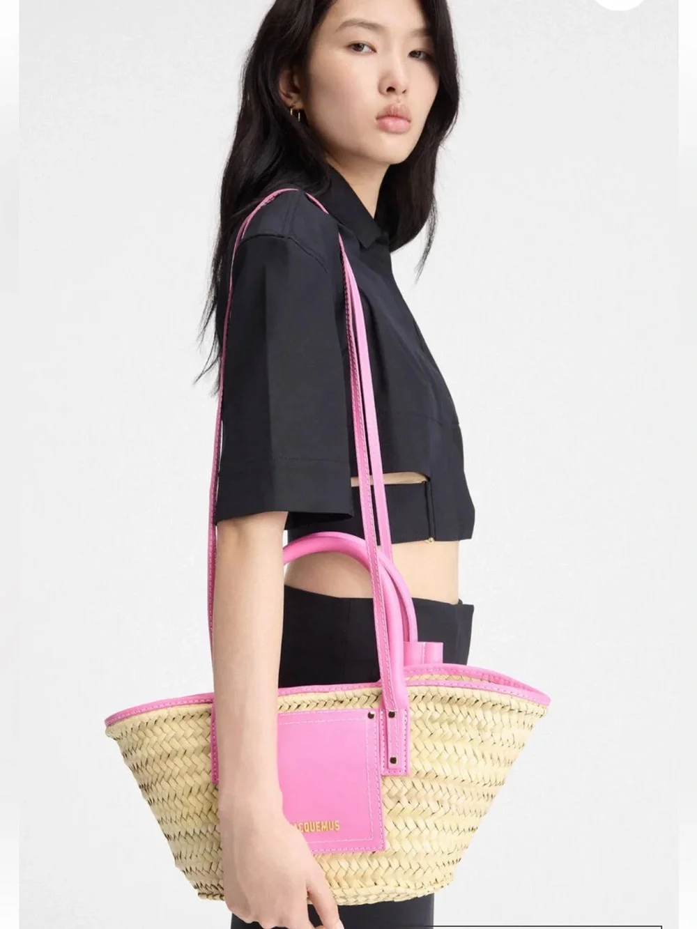 JACQUEMUS Pink Straw Tote Bag